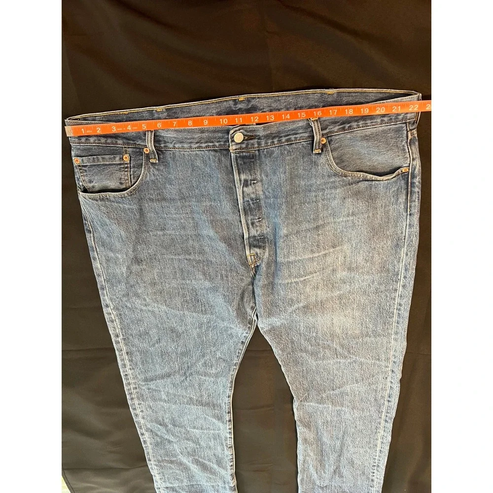 Levis 501 Original Fit Mens Jeans W44 L32 Medium Wash Blue Button Fly Straight